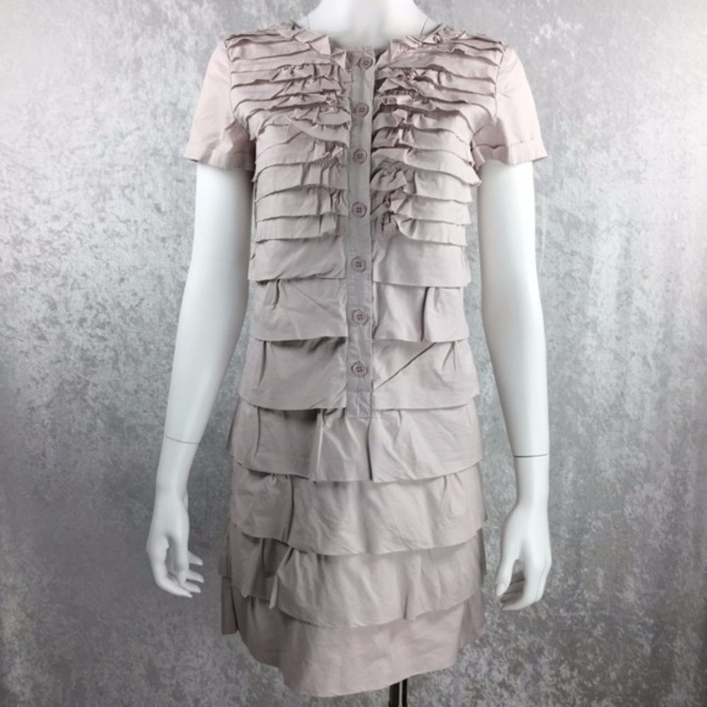J Crew Blush Carly Ruffled Dress 4 Beige 21494 - Picture 6 of 8